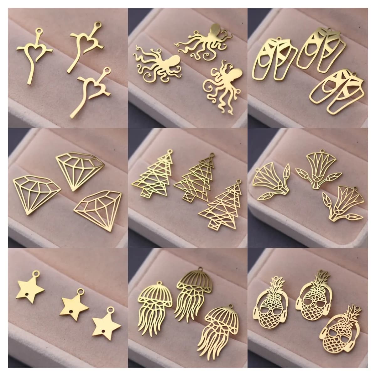 3 pezzi di croce di cristallo albero di Natale fiore ciondolo in acciaio inossidabile per braccialetti ciondoli per creazione di gioielli orecchini accessori fai da te