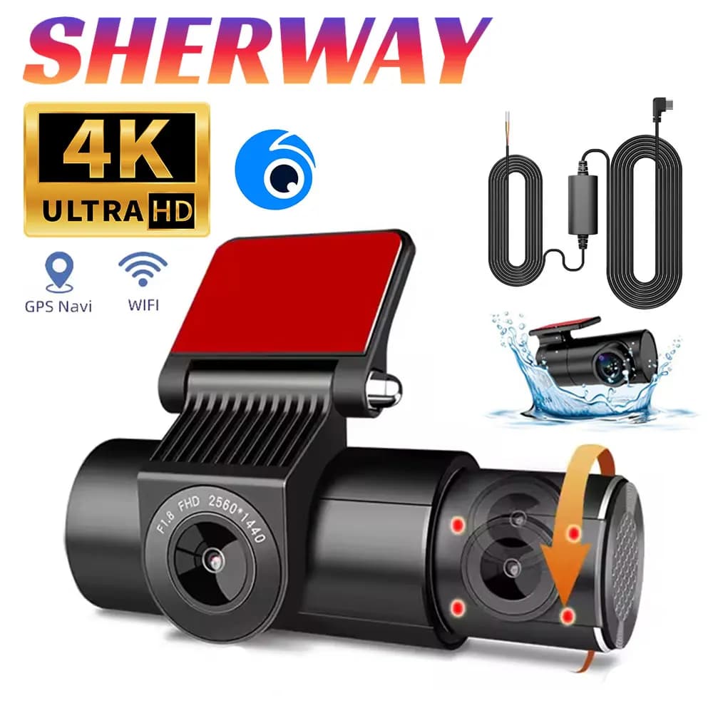 Dash Cam 4K 3 Channel Car Camera for 3 L DVR Vehicle Recorder for Night Vision Support Integrated Wi-Fi Parking GPS 24 Hours