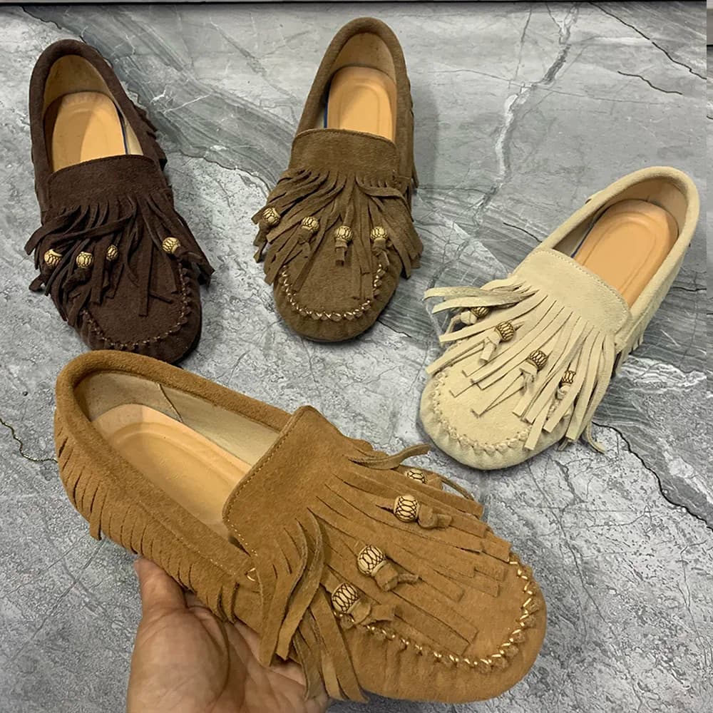 Women's Low Shoes Plus Size Casual Women's Mullers Moccasins Leather Fashion tassels Women's Shoes Signed