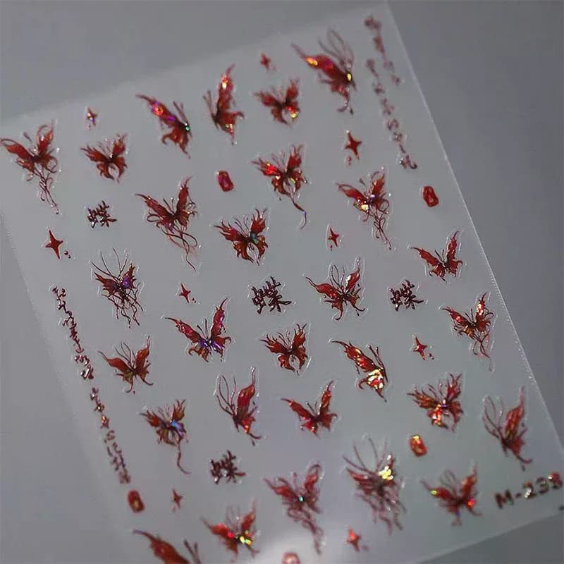 1 Pezzo Adesivi per Unghie a Forma di Farfalla Rossa, Design Luminoso, Decorazioni Autoadesive Stereoscopiche per Unghie