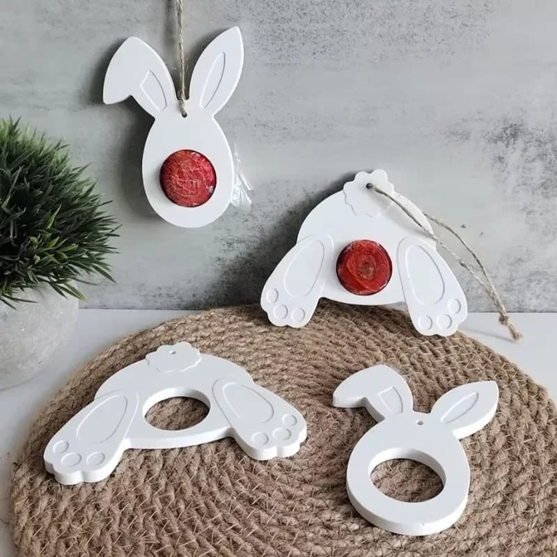 Stampo in silicone per ciondoli pasquali a forma di coniglio, per resina epossidica fai da te, etichette pendenti a forma di uovo e coniglio, stampo in gesso, decorazione porta cioccolato