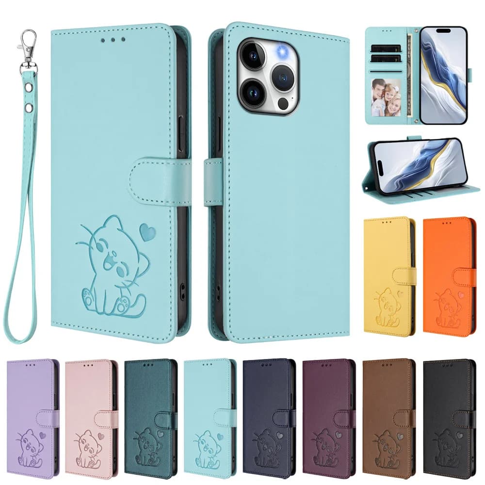 Custodia in pelle con gatto carino per VIVO S16 S16E S17 S17T S18 S19 S20 S30 Pro 5G RFID Blocco Flip Portafoglio Copertina della carta