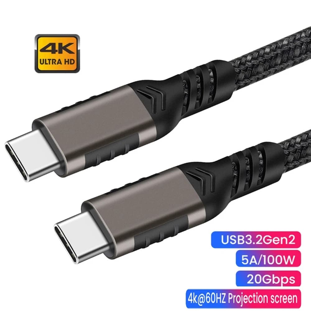 Cavo USB 3.2 Gen2 5A 100W tipo C 4K @ 60HZ HD Video 20Gbps USB-C cavo di sincronizzazione dati per Macbook Pro USB-C cavo di ricarica rapida