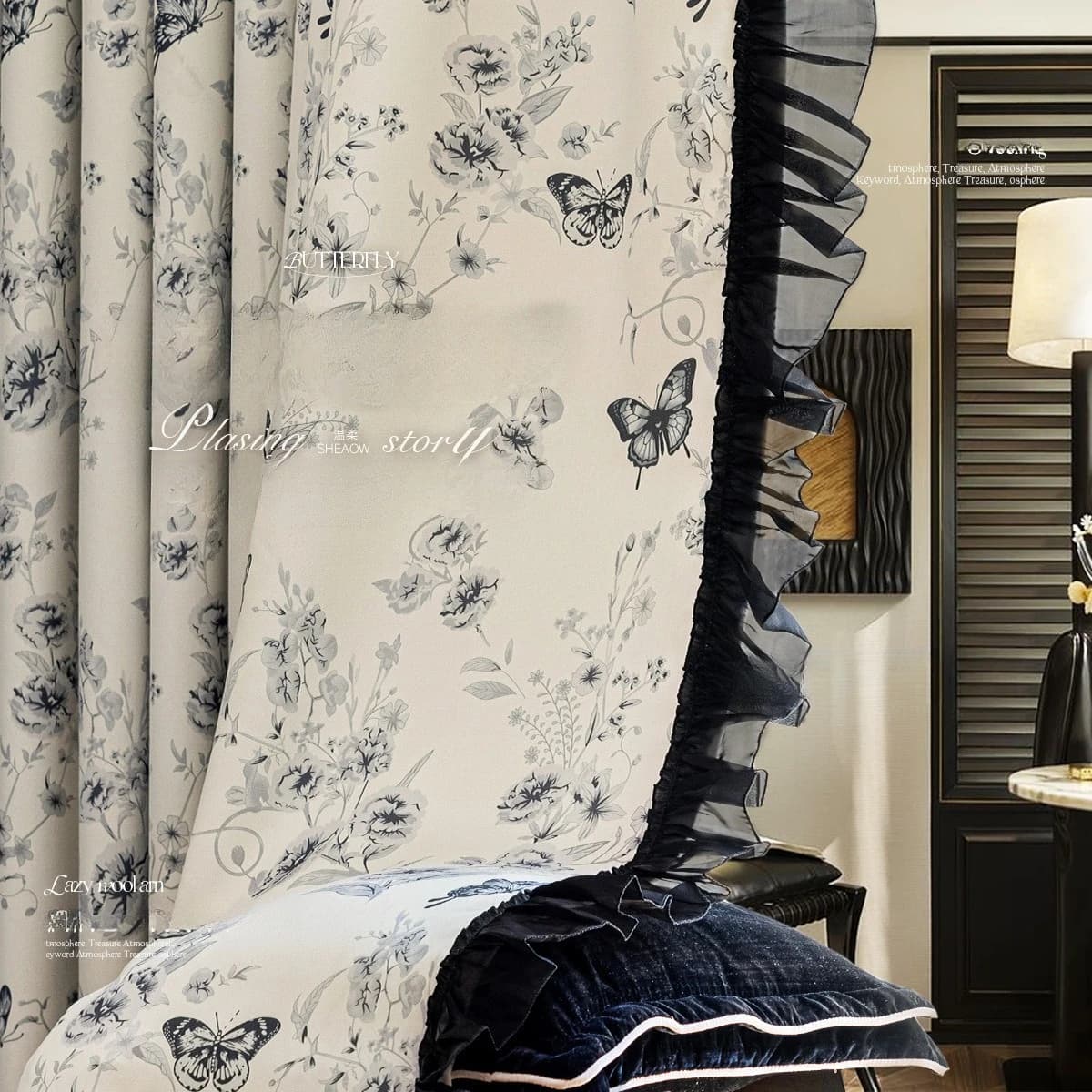 French lace living room curtains blackout 2024 new bedroom high-end American light luxury print chenille retro