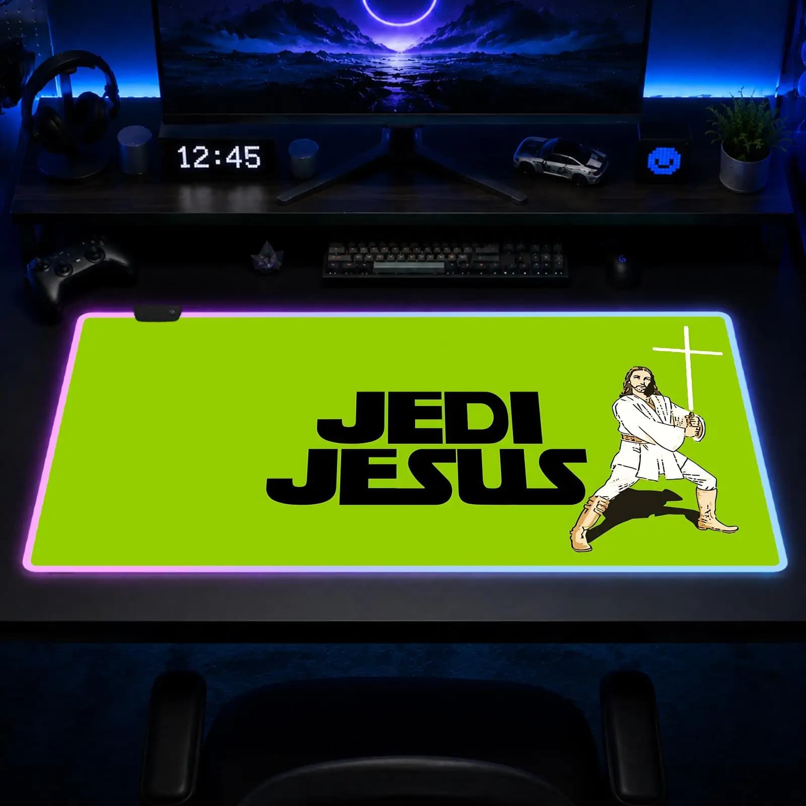 JEDI Jesus Mouse Pad Gaming Anime Mouse Pad XXL RGB Desk Mats LED Table Pads Backlit Rubber Desktop