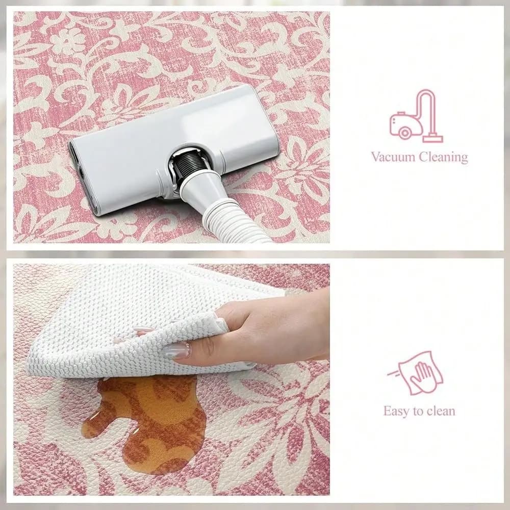 Set di 2 tappetini da cucina rosa, tappetino da cucina vintage effetto invecchiato anti-fatica in memory foam per lavanderia, antiscivolo e imbottito.
