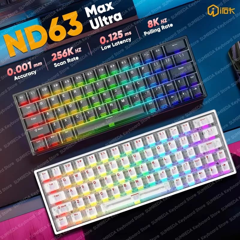 PYLV IROK ND63 Ultra ND68 Pro Gaming Magnetic Mechanical Keyboard 60% Layout RT0.001mm 8K 0.125ms Delay Wired Gamer Keyboard