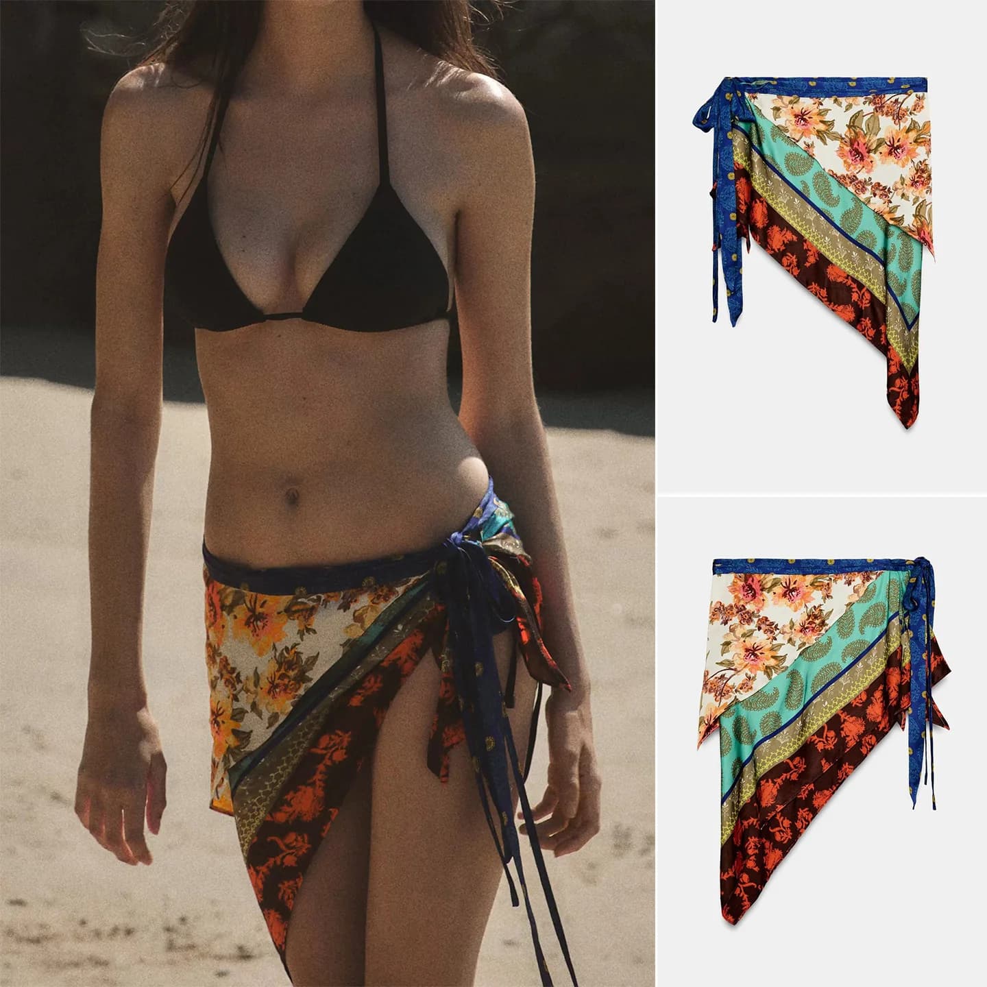 Summer New Women's Casual Style Knot Printed Double-Sided Scarf Top Polyester Fabric Sleeveless Short Length