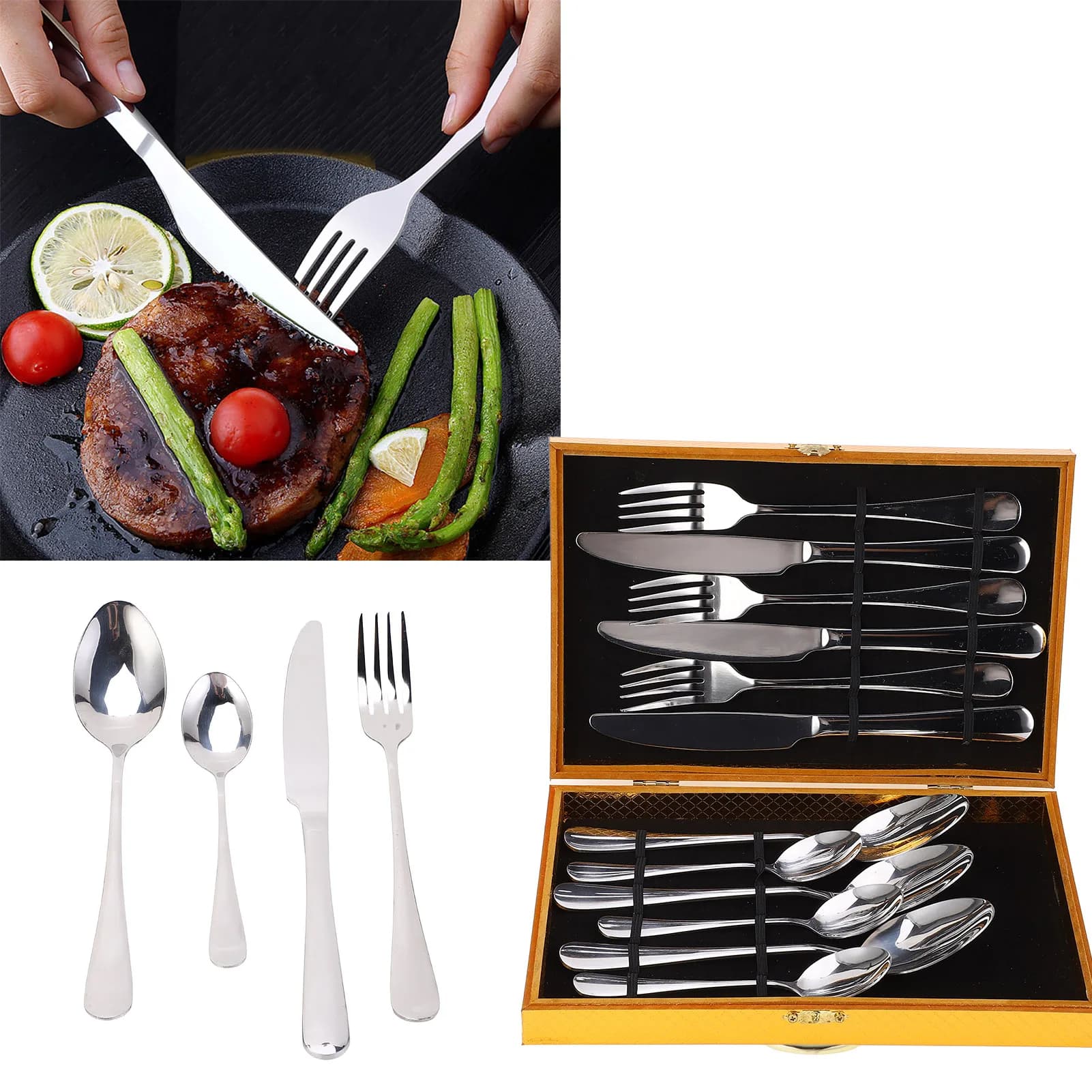 Steak Knife Fork Set Kitchen Tools 304 Stainless Steel Knives Forks Spoons Kit Cutlery Set for Home Kitchen Hotel Restaurant