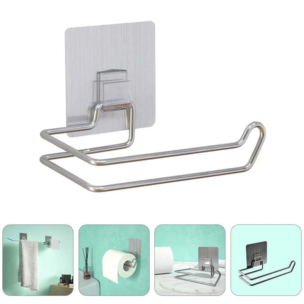1Pcs Stainless Steel Wall Mounted Toilet Tissue Paper Holder No Punching Design Elegant Bathroom Accessory Heavy Duty Roll Paper