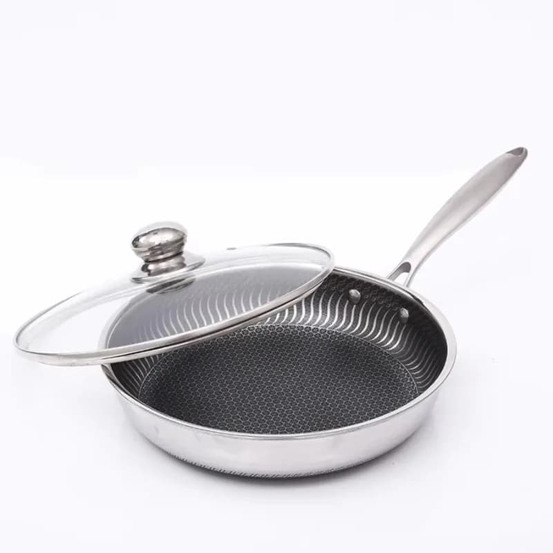 Stainless Steel Kitchen Pots Non-stick Multifunctional Baking pan for gas honeycomb wok steaks with lid