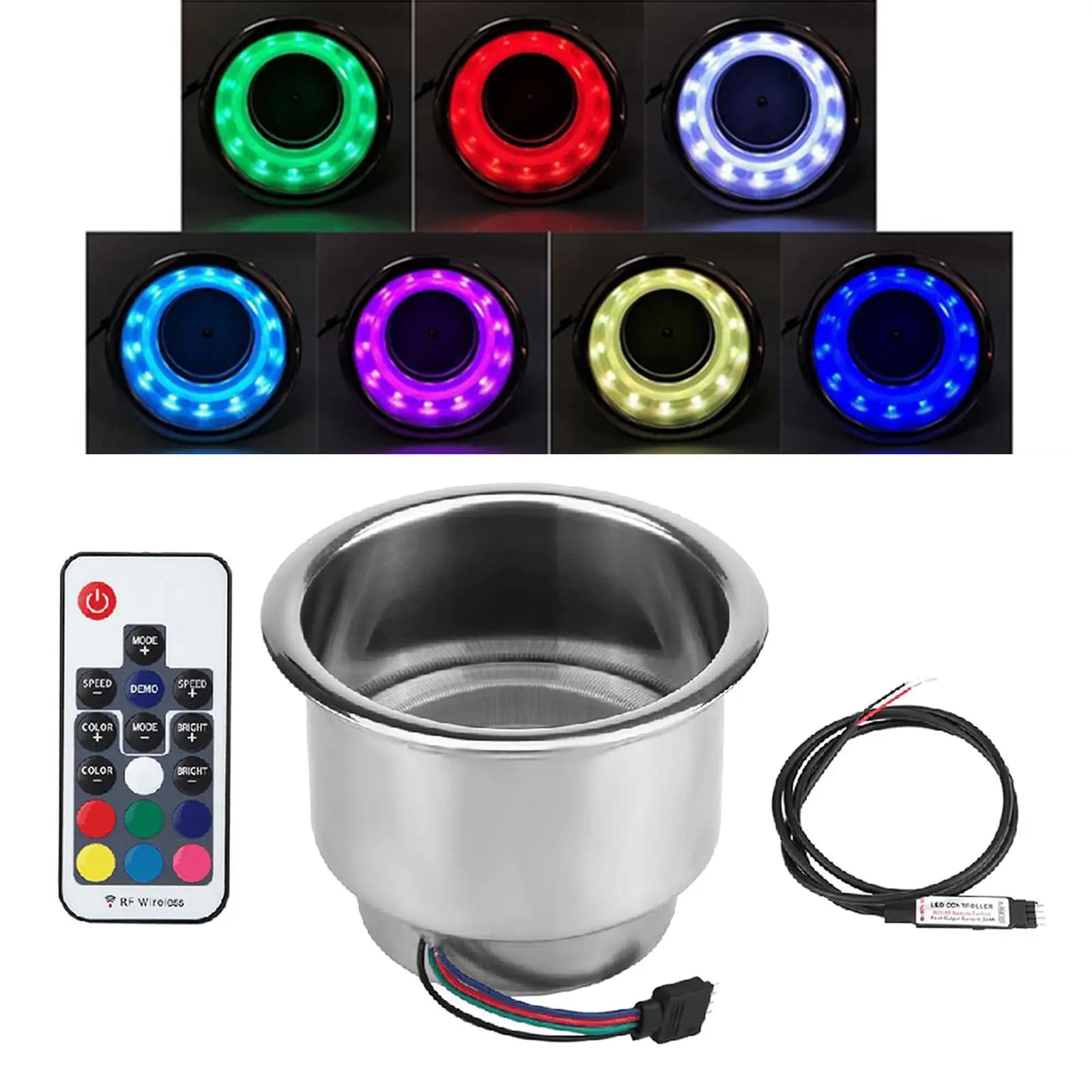 RGB LED Stainless Steel Drink Holder for Boat Car RV Yacht Recessed Cup Carrier for Poker Table and Desk