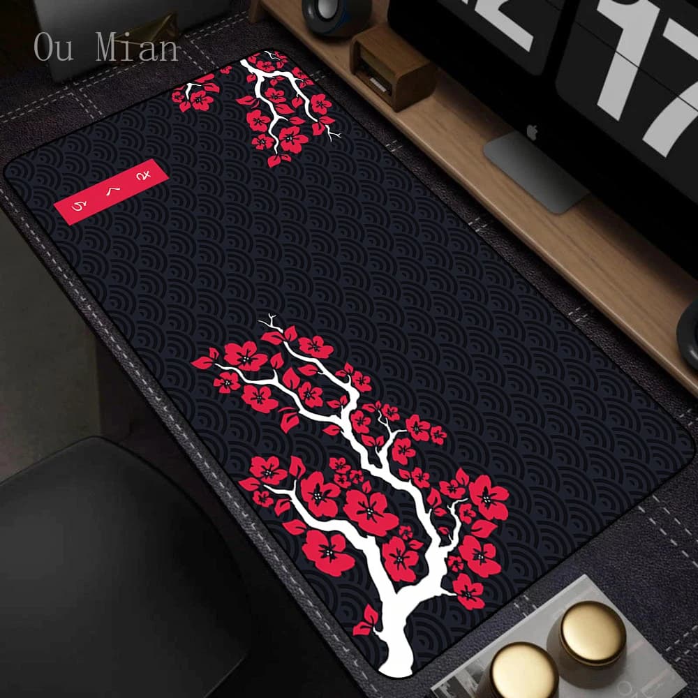 Anime Red Sakura Mousepad Tappetino da scrivania con accessori da gioco Lockrand Prime Gaming XXL Tappetino per mouse Tappetini per tastiera Tappetino imbottito per punti