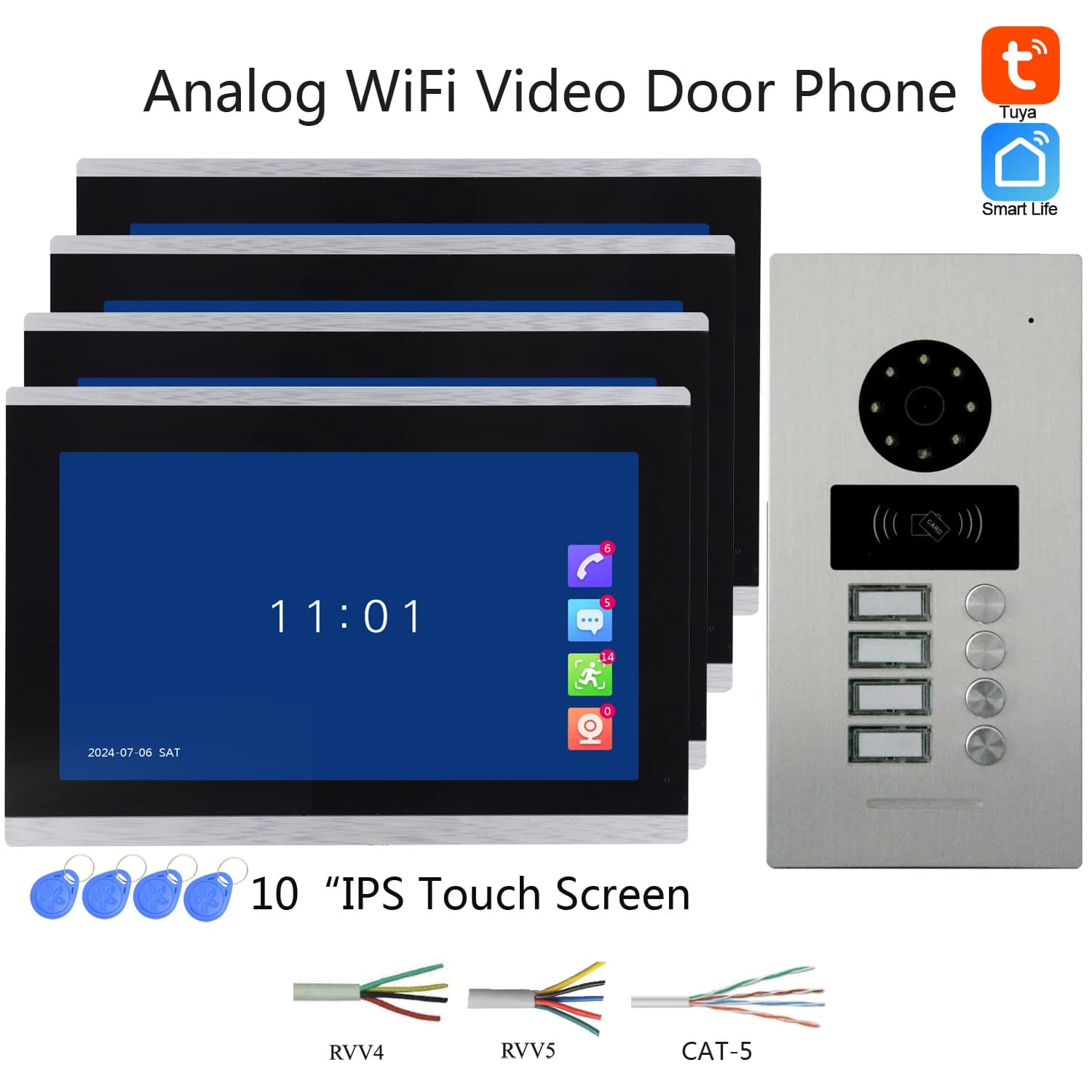 Apartment 2/3/4 Wire Intercom Door Bell 7/10 "IPS Touch Screen Wireless 2.4G WiFi Tuya Life Intelligent Video Control APP