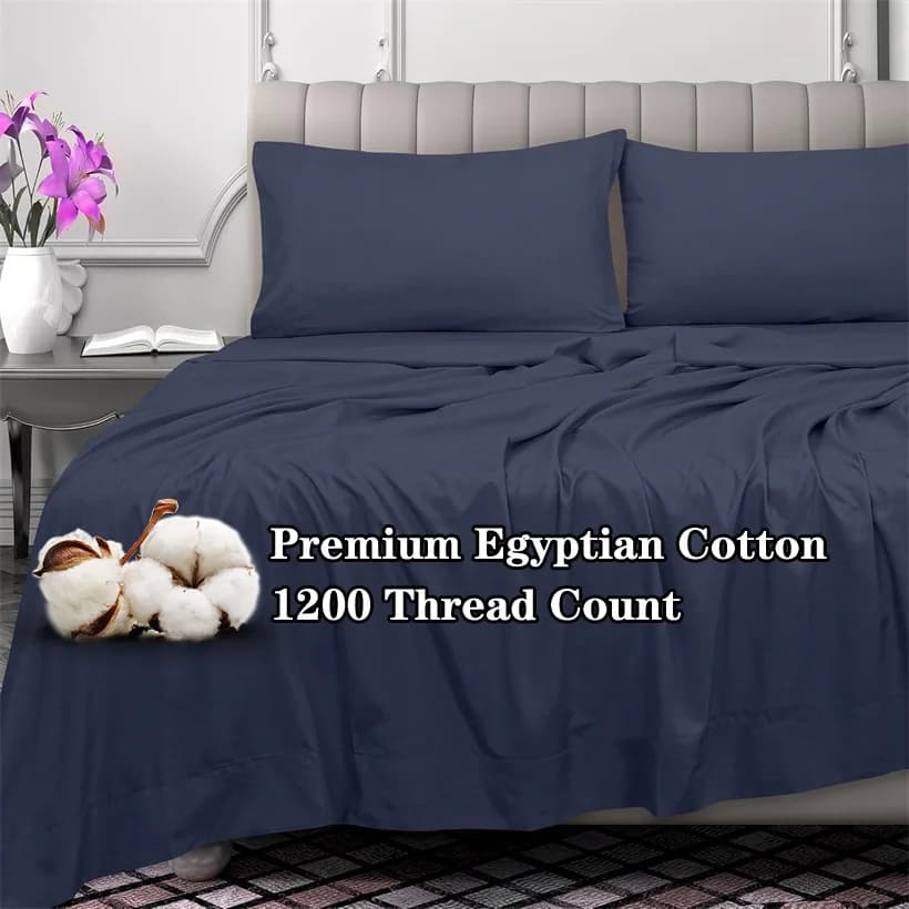 Elegant Premium Egyptian Cotton 1 Piece Flat Sheet, Luxury Softest 1200 Thread Count Pure Cotton Bedding Top Bed Sheet Bedsheet