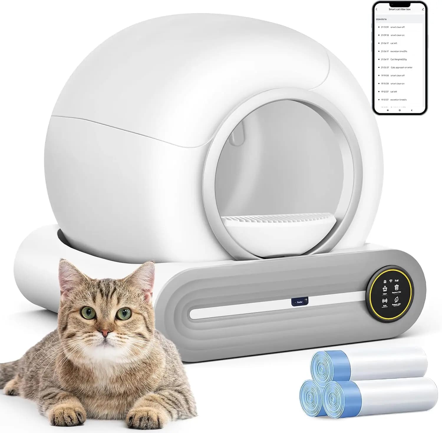 Self Cleaning Cat Litter Box, 65L+ 9 L Extra Large Robot Automatic Litter Box for Multiple Cats, APP Control, Deodorization with