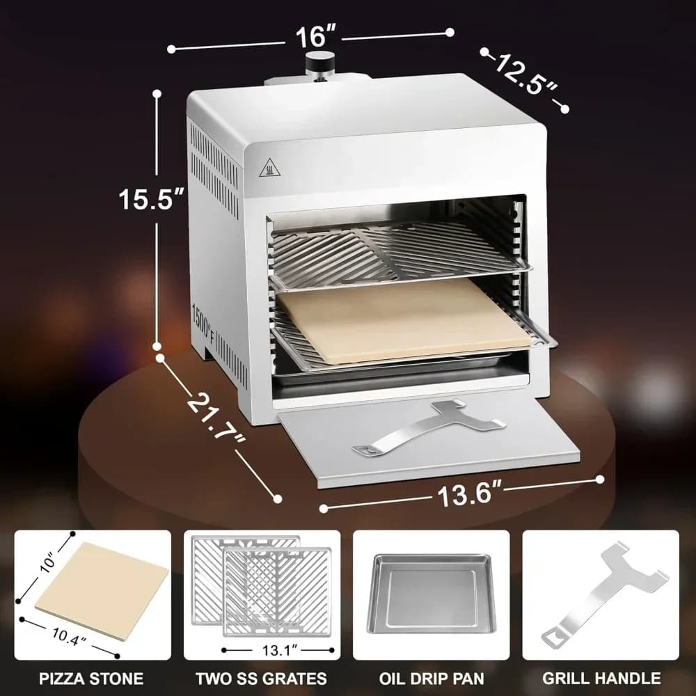 Macchina per cuocere bistecche da forno da campeggio piccola da -1500 gradi con pietra per pizza, griglia per bistecche elettrica