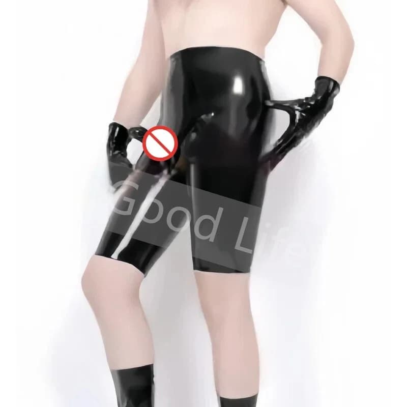 Handmade Men Black Sexy Latex Boxer Pants Briefs With Front Ball Sheath Rubber Fetish Underpants Long To Knee Club Latex Outfit