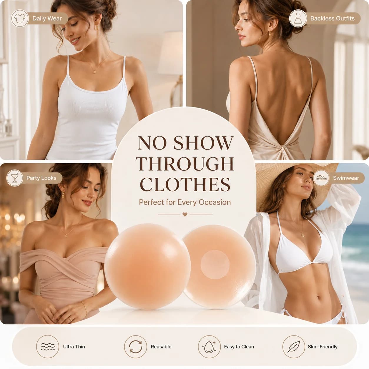 Reusable Silicone Nipple Covers Women Invisible Adhesive Breast Petals No Show Pasties Strapless Bra Pads for Backless Dress