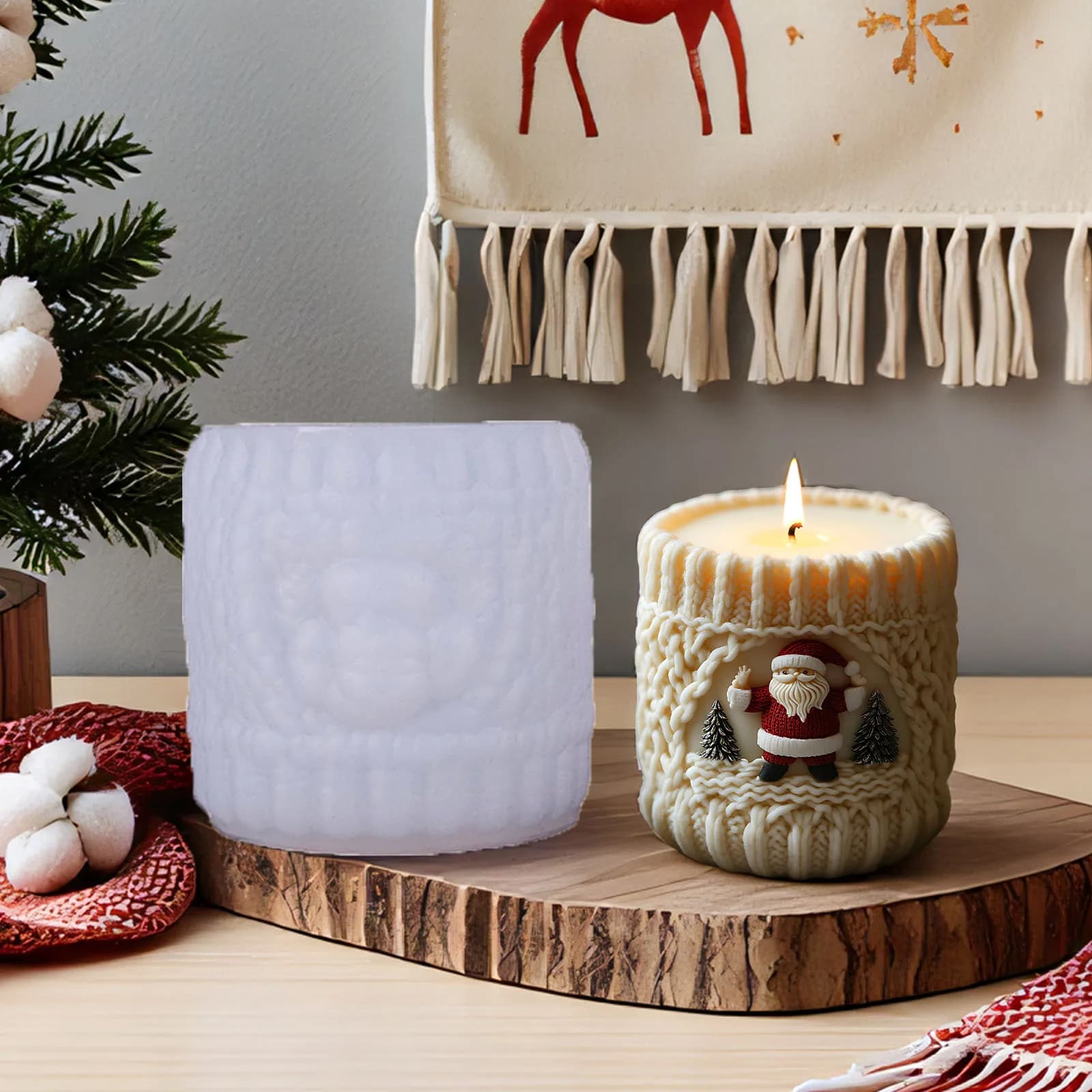Christmas Silicone Mold Reusable Diy Candle Mold Wool Knit Candle Mold High-Temperature Resistant For Christmas Decor Crafts Diy