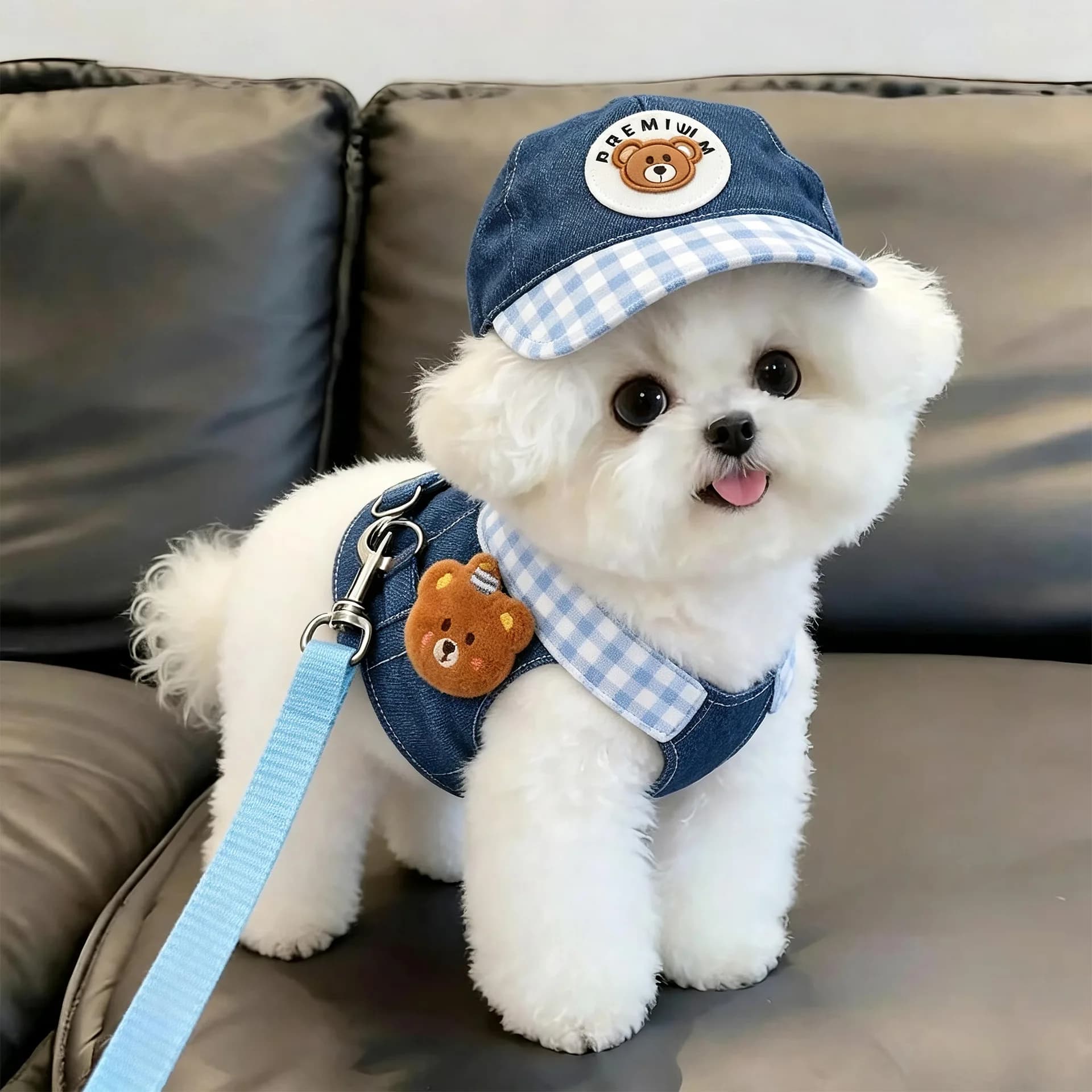 2026 New Style Denim Chest and Back Set with Cute Sunshade Cap - Perfect for Cats and Dogs for Outdoor Use with Pet Leash