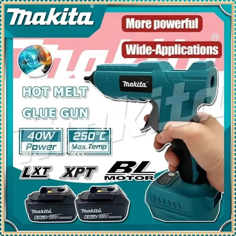 Pistola per colla a caldo Makita senza fili, elettrica, portatile, per riparazioni fai-da-te, saldatura a caldo, pistola ad aria calda con ugello anti-scottatura, compatibile con batteria da 18V