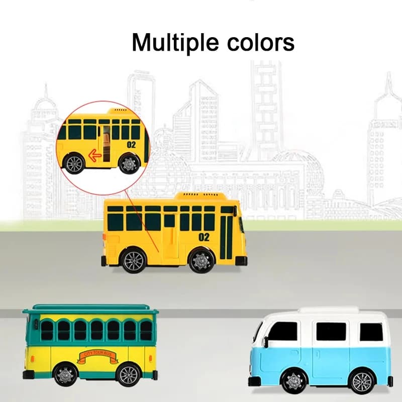 Mini autobus scolastico giocattolo con porte apribili, veicolo scorrevole a cartoni animati, regalo educativo per bambini e bambine