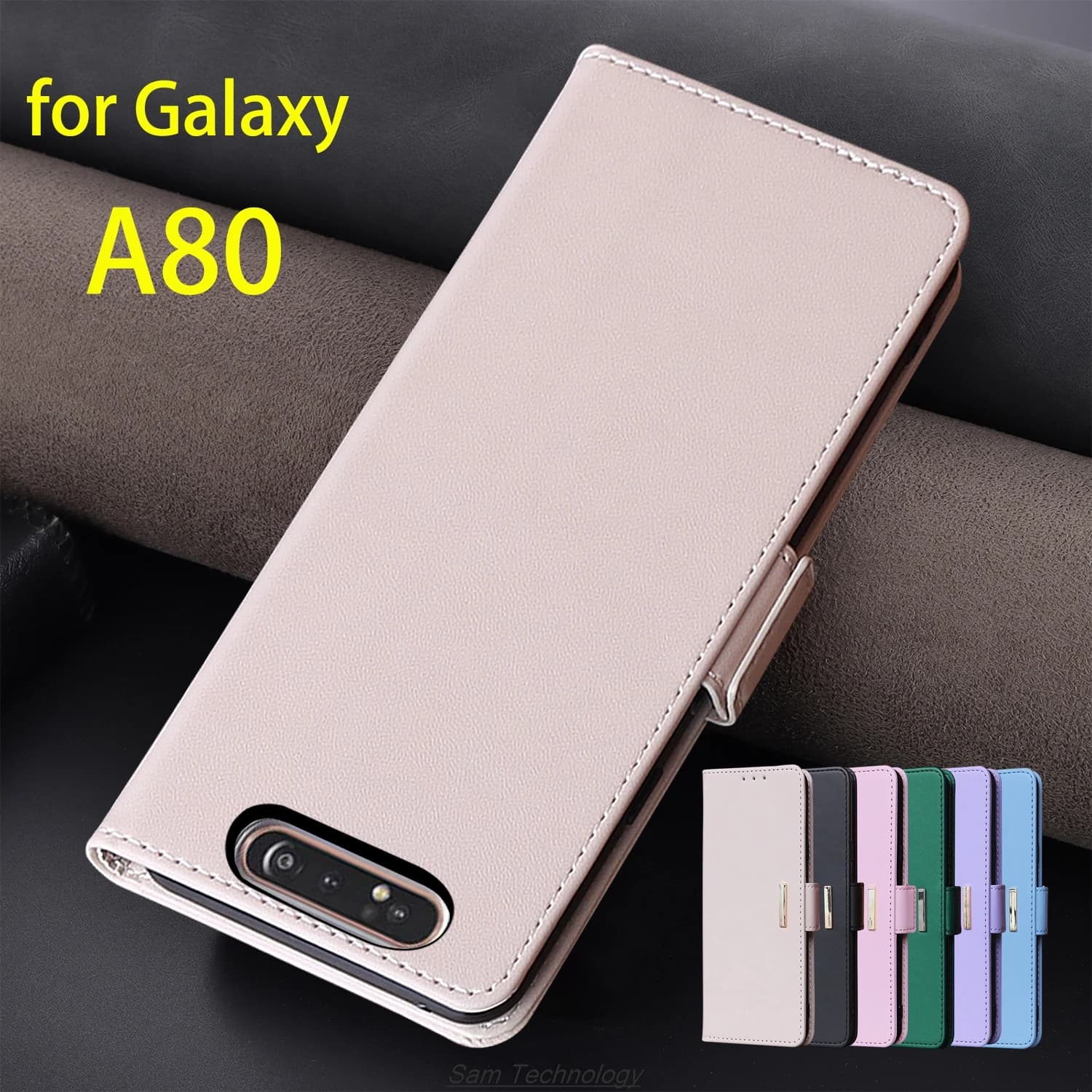 Custodia in pelle con fibbia magnetica per Samsung Galaxy A80 Portafoglio RFID BLOCCO Flip Cover femminile Semplice Capa Fundas Coque