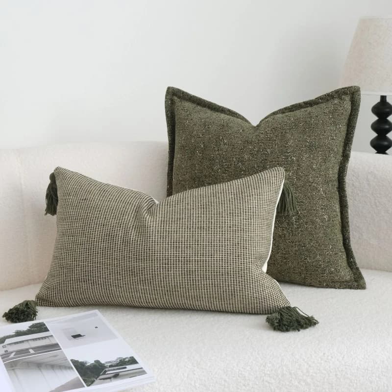 30x50/45x45CM Green Throw Pillow Cover Grid Tassel Living Room Sofa Cushion Cover Simple Decorative Pillowcase