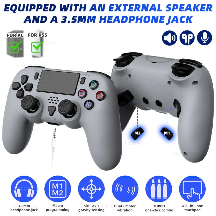 Gamepad Wireless per Controller PS5 DualSense, Joystick per PlayStation 5, Accessori per PS5 Slim con Hall/Multi Touch