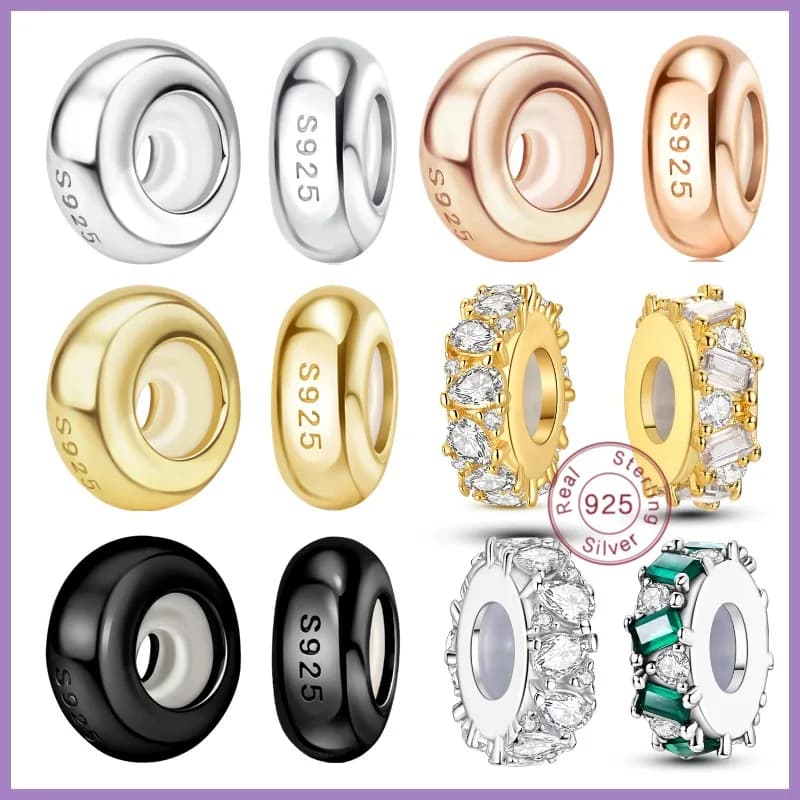 Perline Compatibili con Charm Originali, Bracciale in Argento Sterling 925 con Clip in Zirconia e Distanziatore in Silicone per Donne, Regalo Fai-da-Te per Feste