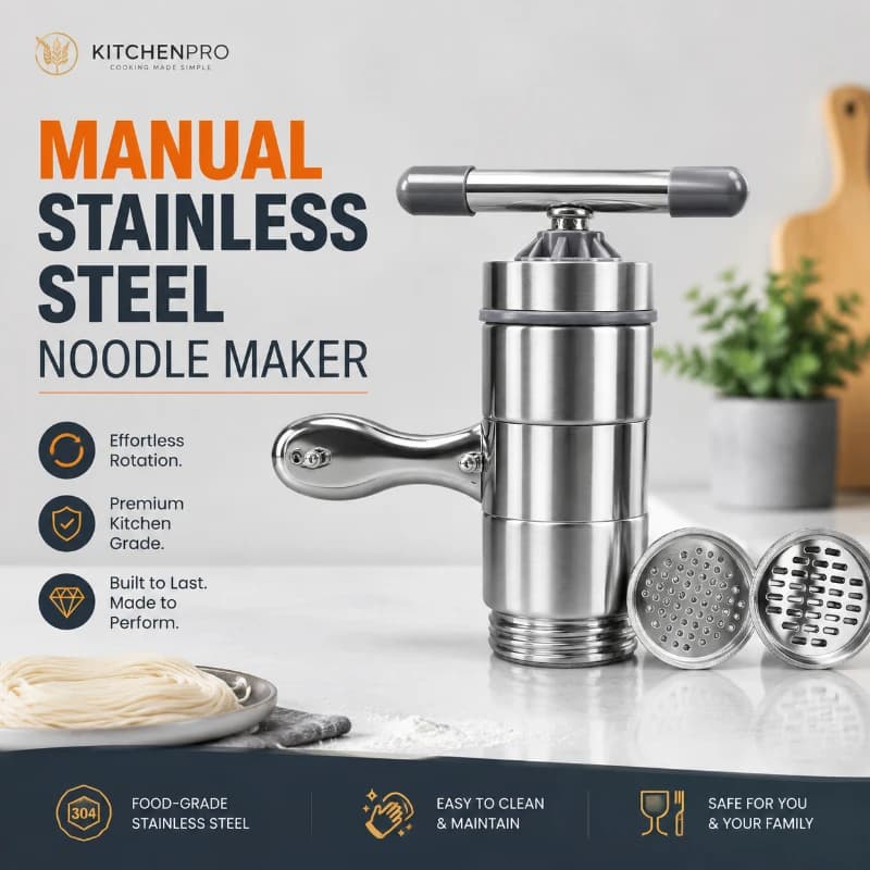 Stainless Steel Manual Noodle Pressing Machine Small Household Pasta Making Shake Machine with 2 Interchangeable Molds