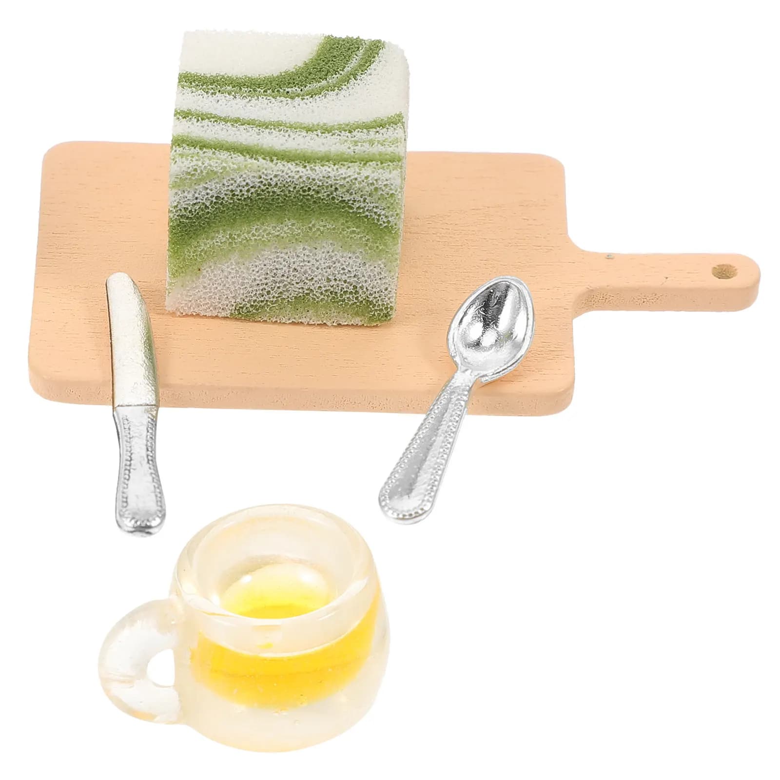 Set di 1 Tagliere in Miniatura per Gioco di Ruolo, Include Tazza, Cucchiaio, Tagliapasta, Piccoli Accessori da Cucina per Casa delle Bambole