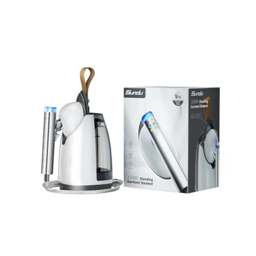 Vaporizzatore per Vestiti 2-in-1, Riscaldamento in 30s, 800ml, 6 Impostazioni di Vapore, Spegnimento Automatico, Portatile e da Tavolo, Rimuovi Pieghe per Vestiti, Bianco