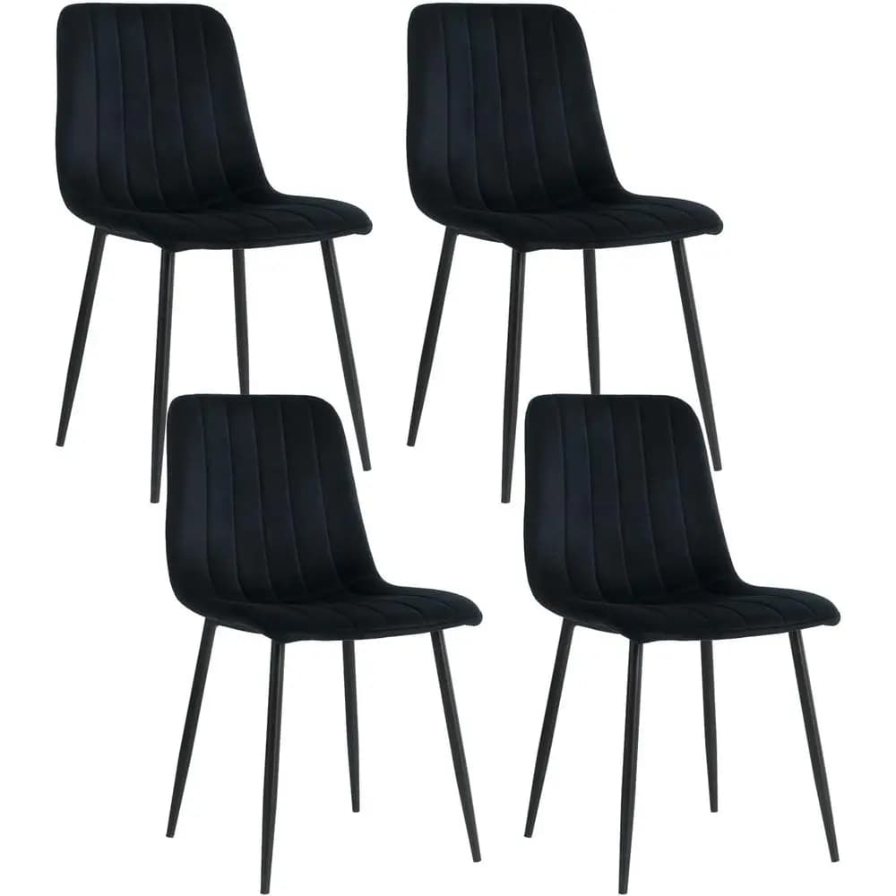 Set di 4 sedie da pranzo ergonomiche imbottite in velluto con sedili imbottiti e gambe in metallo (nero)