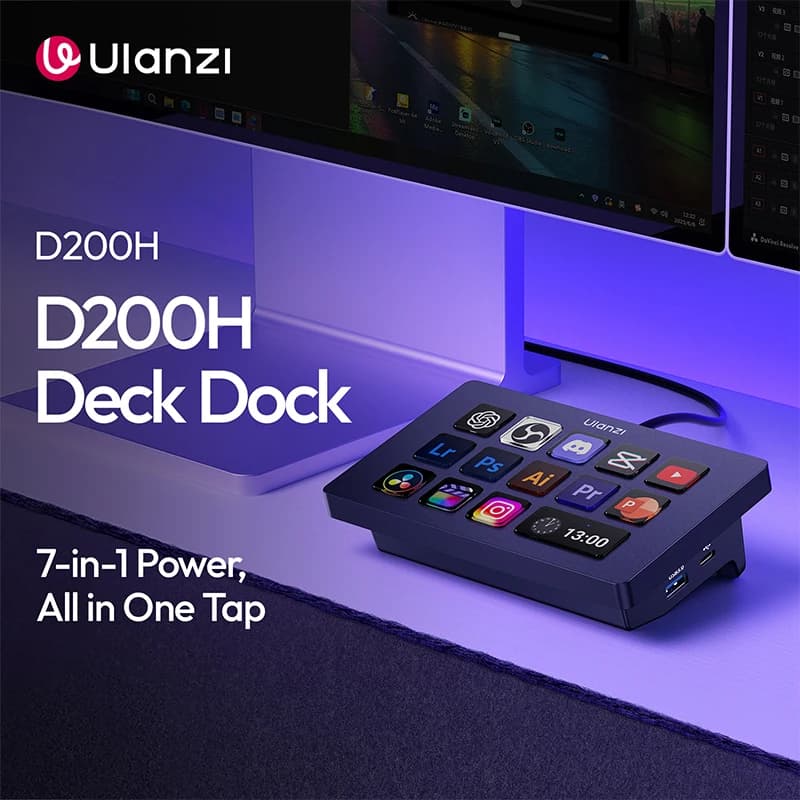 Ulanzi D200H Dock con Pad Visivo a 15 Tasti e Integrazione AI per Creazione di Contenuti, Streaming Live, Ufficio, Hub USB-C, Windows e macOS