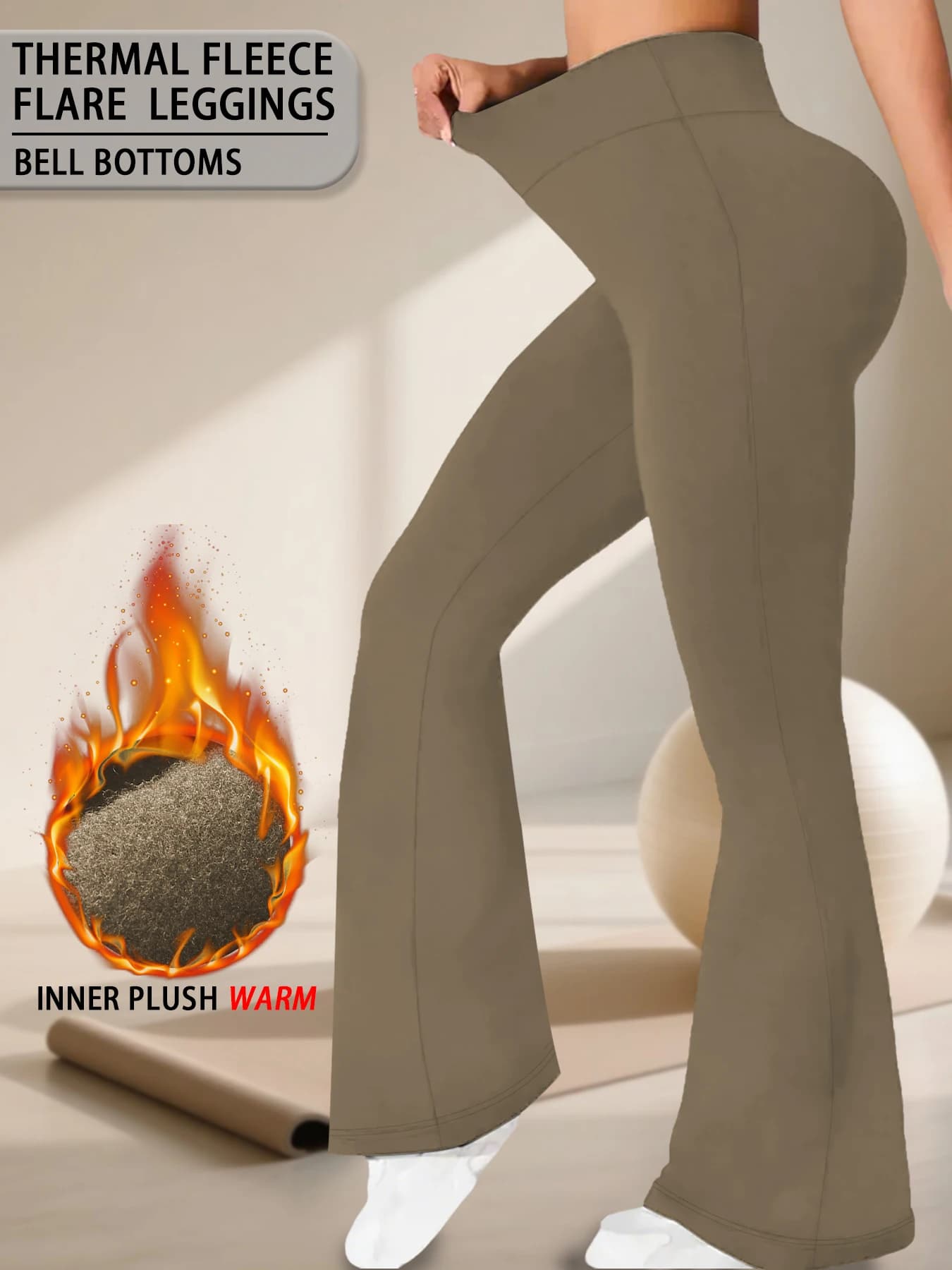 Pantaloni foderati in pile da donna - Leggings svasati super morbidi a vita alta con design per il controllo della pancia