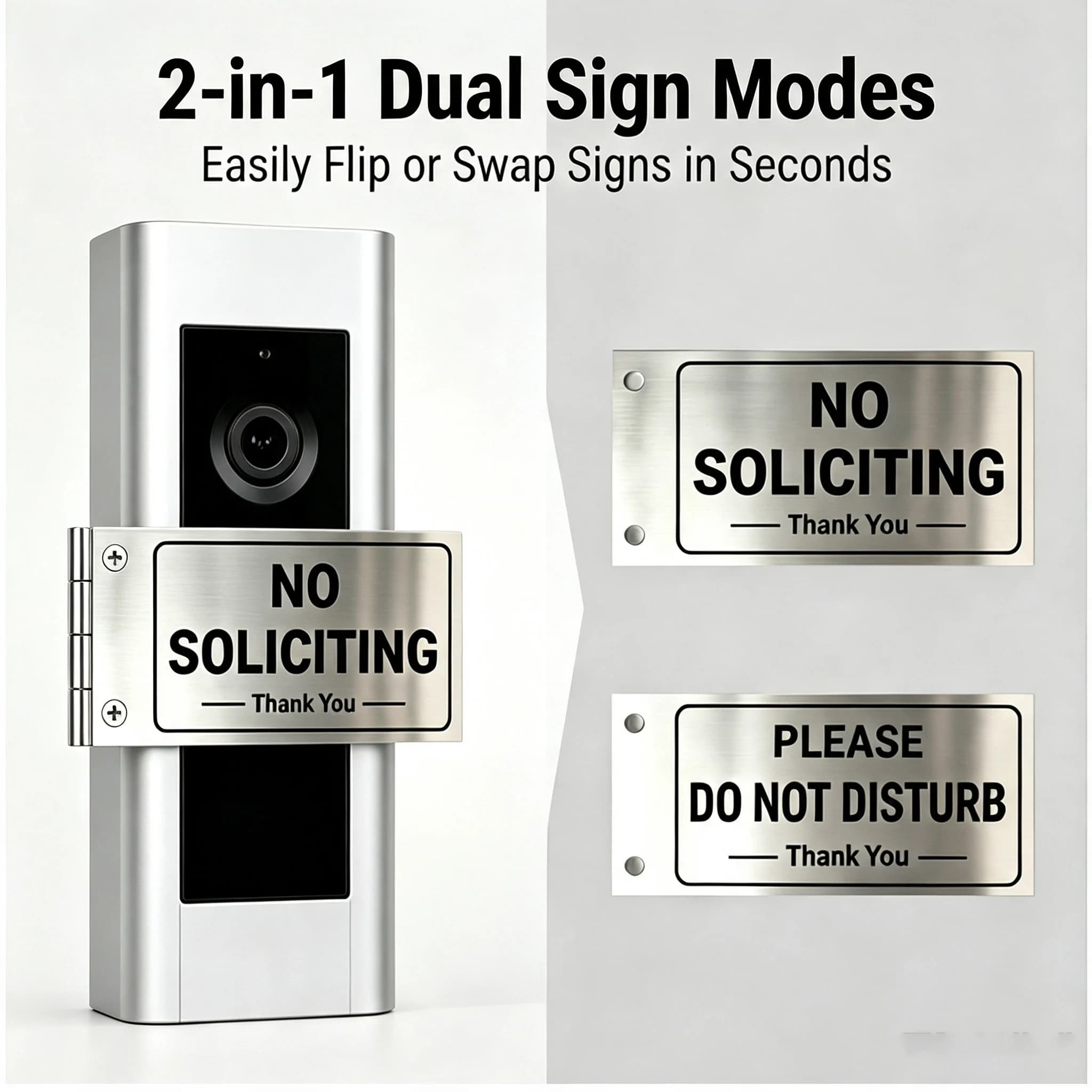 Dual Sided Flip Doorbell No Soliciting Waterproof Anti-Rust Doorbell Cover Sign for Home Video Doorbell Privacy Protection