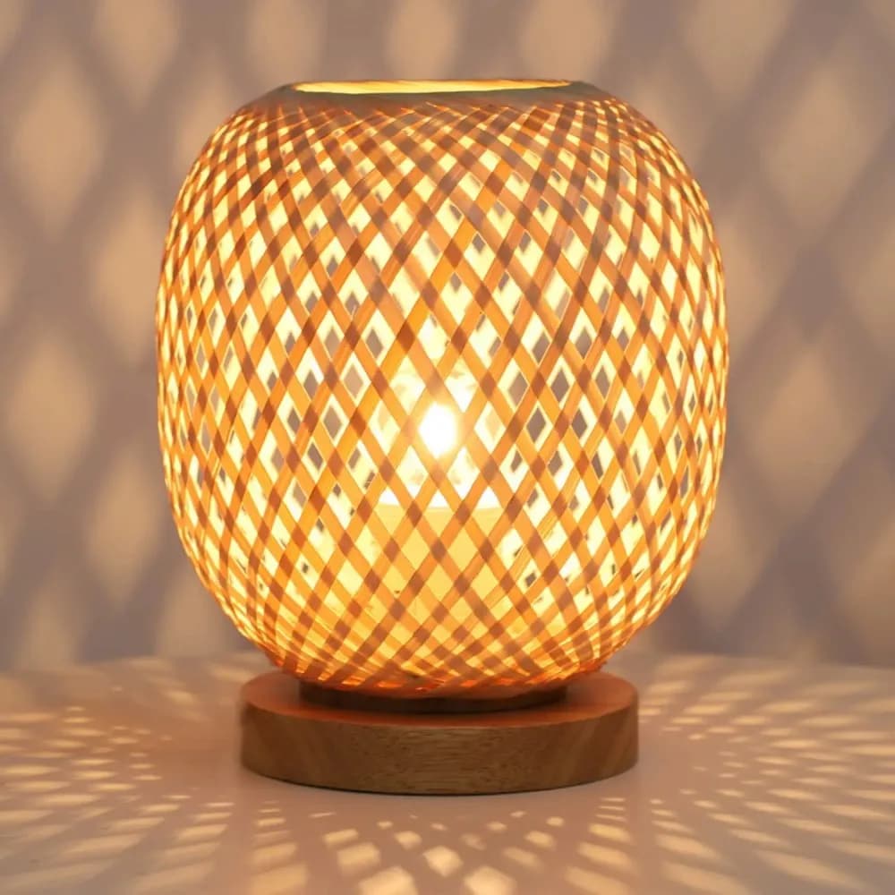 Hand woven natural bamboo table lamps bohémien decorative rattan table lights for tea house bedside