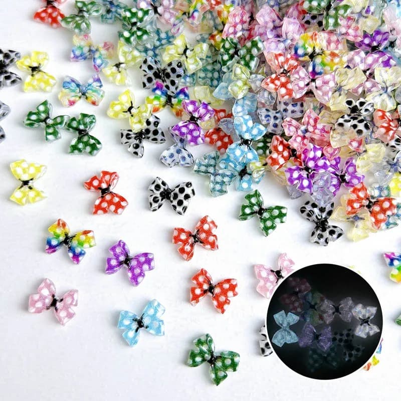50Pcs 3D Retro Dot Bow Nail Art Decoration Classic Bowknots Charms per unghie per accessori per Manicure fai da te fatti a mano artigianato