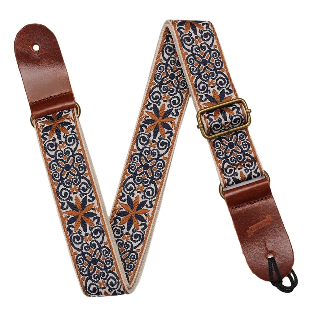 Cinghia per ukulele multicolore con motivo ricamato, cinghia per strumento con motivo boho, regolabile, stile etnico, per chitarristi, uomini e donne