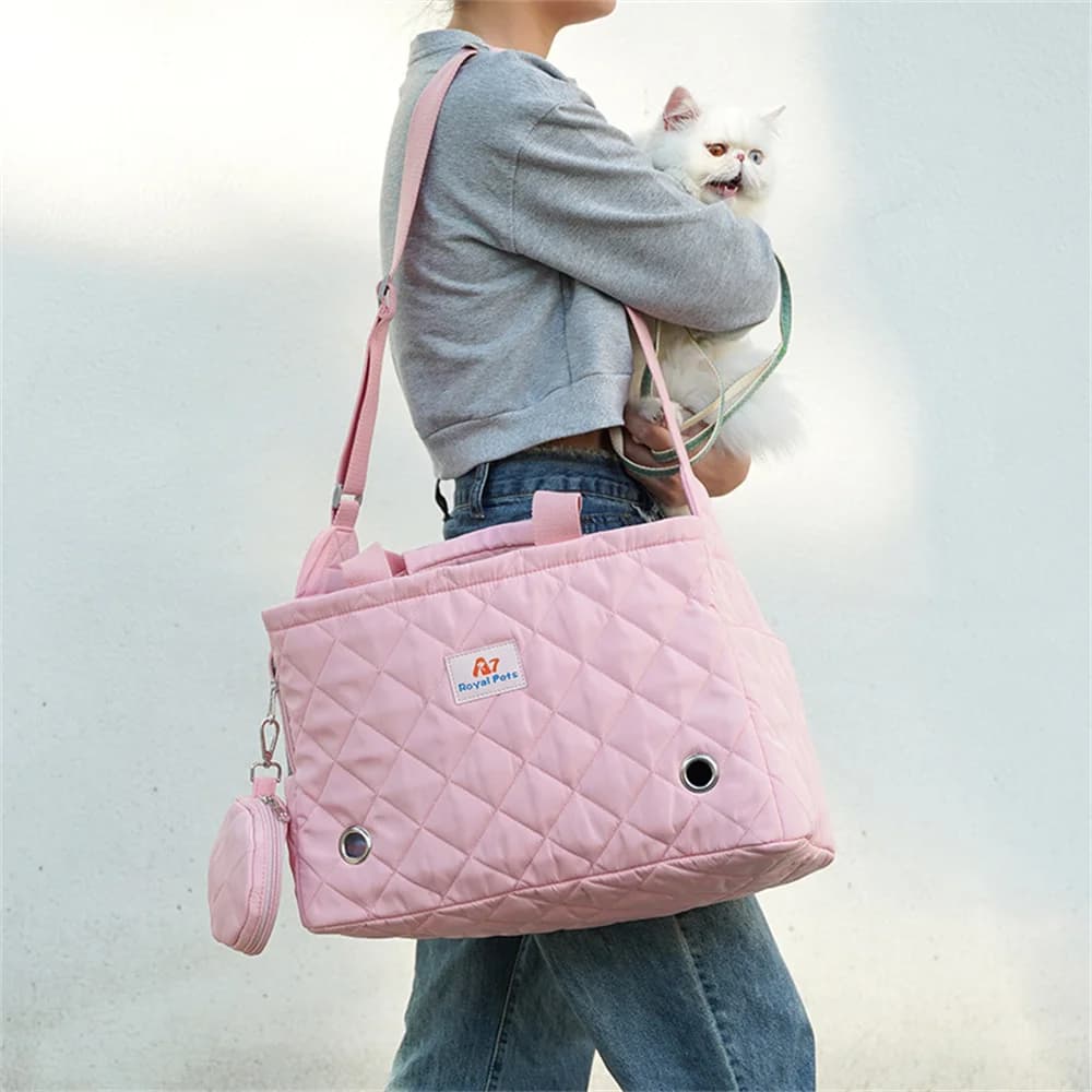 Soft Waterproof Pet Travel Bag Breathable Mesh Cat Dog Carrier Crossbody Handbag with Mini Pouch for Puppy Vet Walking Trip