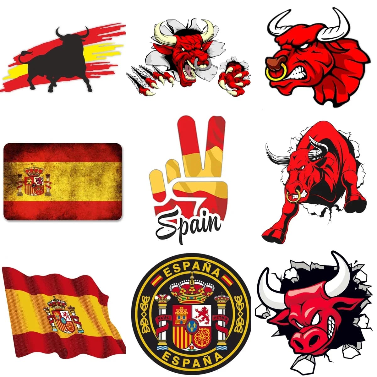 Adesivi Creativi in PVC con Bandiera Spagnola, Mappa e Emblema Toro per Auto, Camion, Bicicletta, Casco, Muro, Finestra, Frigorifero, Tavolo, Accessori Decorativi
