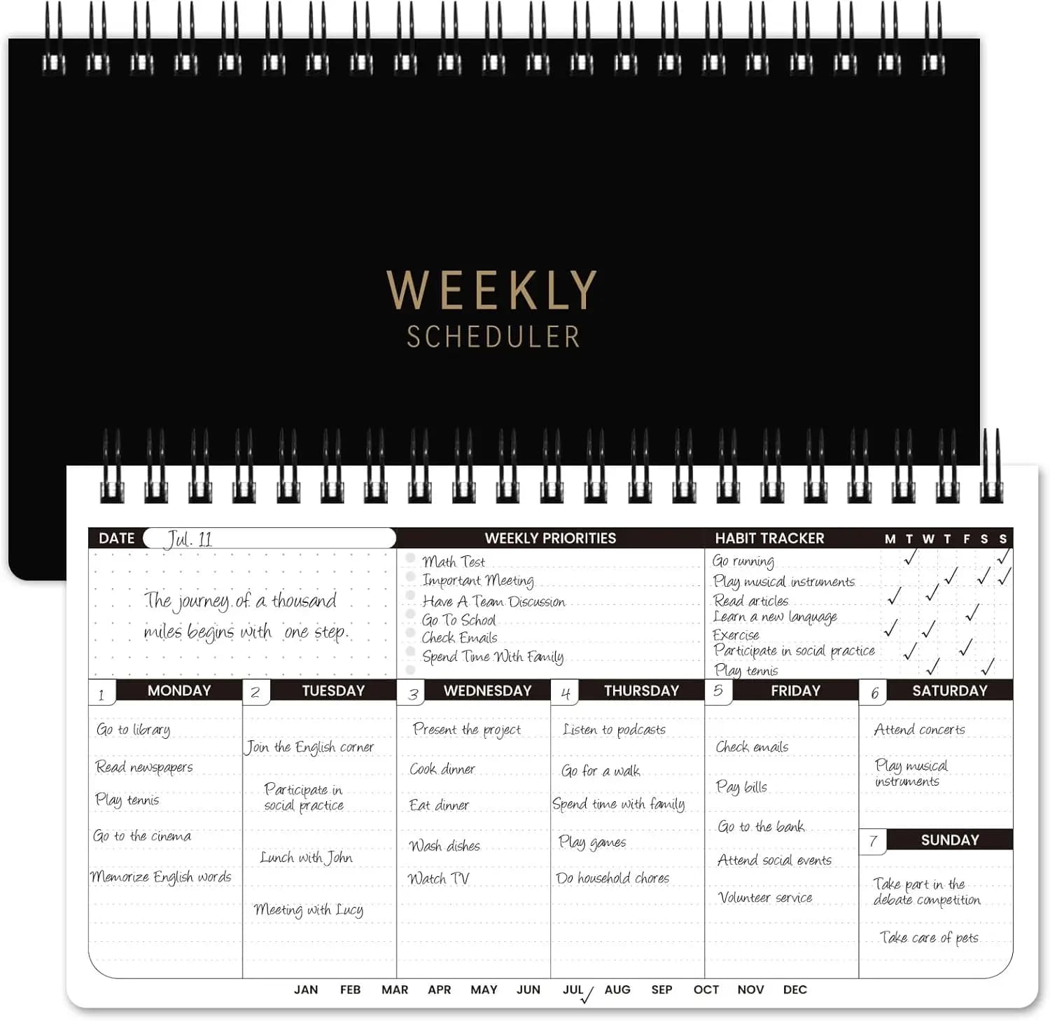 Agenda settimanale a spirale 2026, organizer giornaliero non datato con 55 settimane, dimensioni 11,2'' x 6,3''