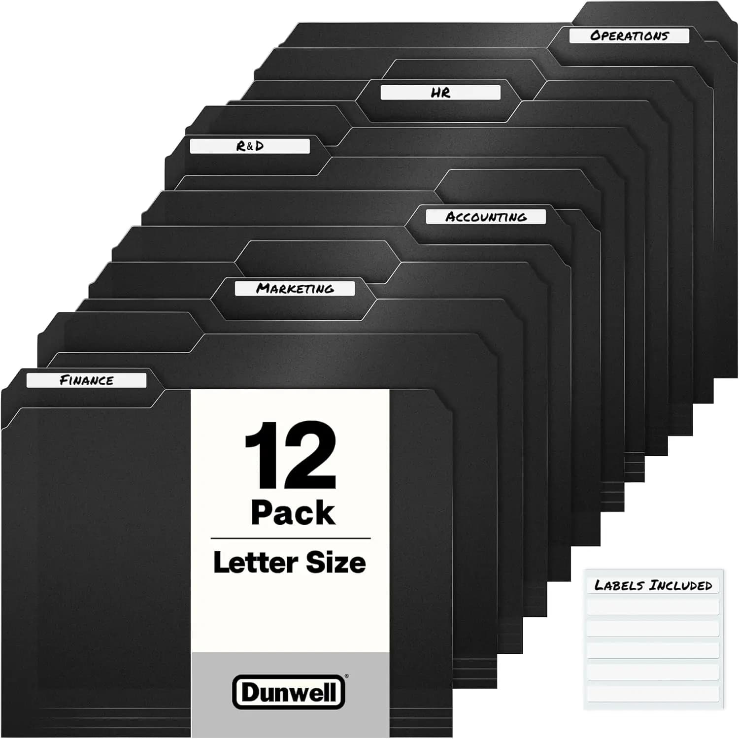 Cartelle portadocumenti in plastica a 3 linguette, confezione da 12, robuste con linguette da 1/3 per documenti 8,5x11 con etichette