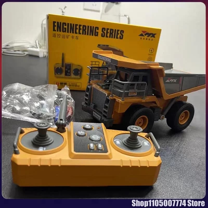 Autocarro con cassone ribaltabile RC da 20 cm con suono leggero Camion da miniera telecomandato per regalo giocattolo per veicoli da costruzione educativi per bambini