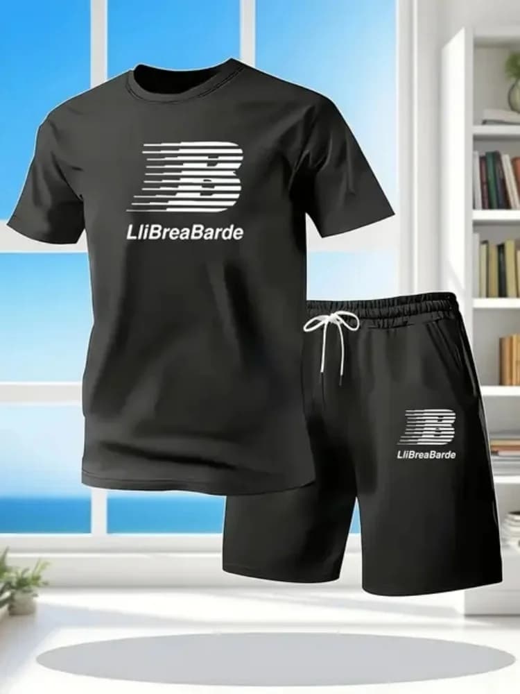 Complete Men's Summer Set 2026: Short Sleeve T-Shirts and Casual Shorts, Fashion Sports Clothing in Two Pieces