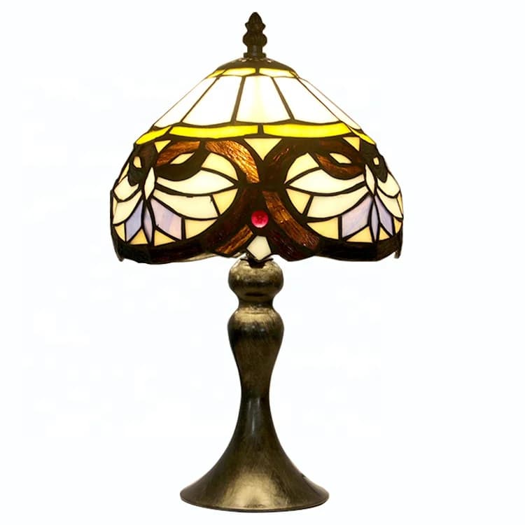 Lampada da Tavolo con Paralume in Vetro Colorato Europeo da 8 Pollici e Base in Resina Anticata