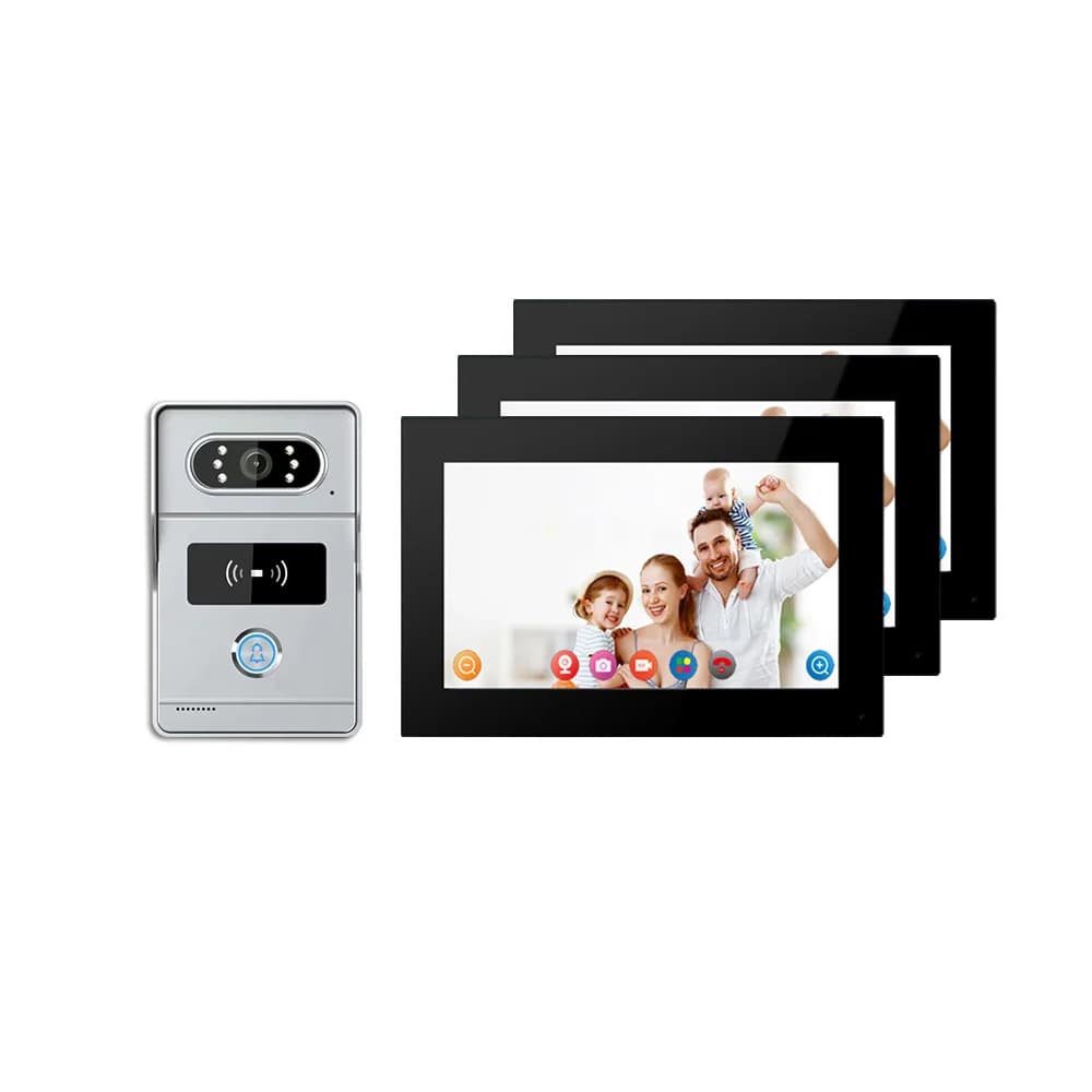 Videocitofono Smart WIFI 1080P con Schermo Touch da 10.1 Pollici, 1 Esterno 3 Interni, Sblocco con Scheda RFID, Controllo Accessi