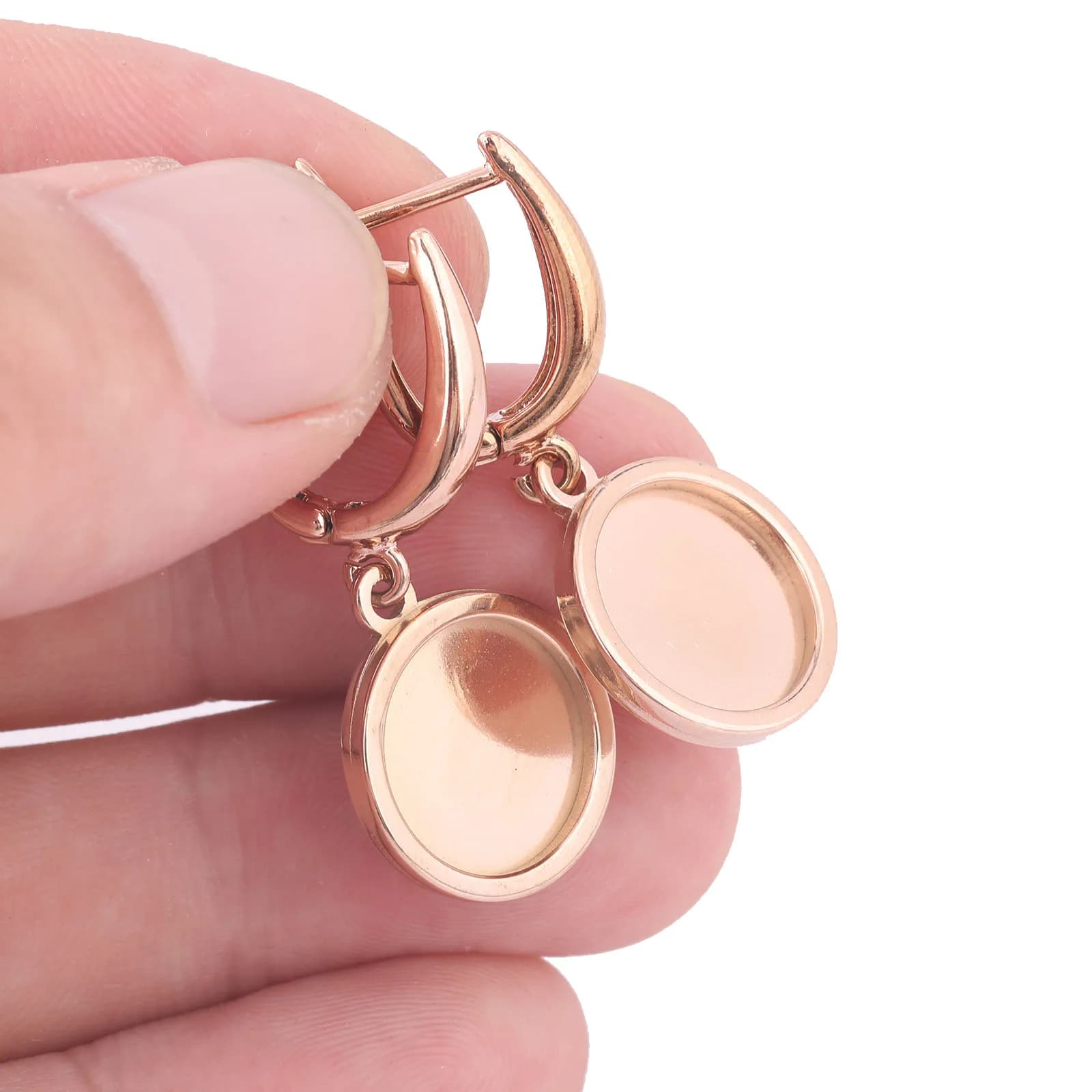 6 pcs Stainless Steel Rose Gold Leverback Earrings Closure Hooks Results 12mm Cabochon Earrings Base Setting Empty Spaces Accessories Make You